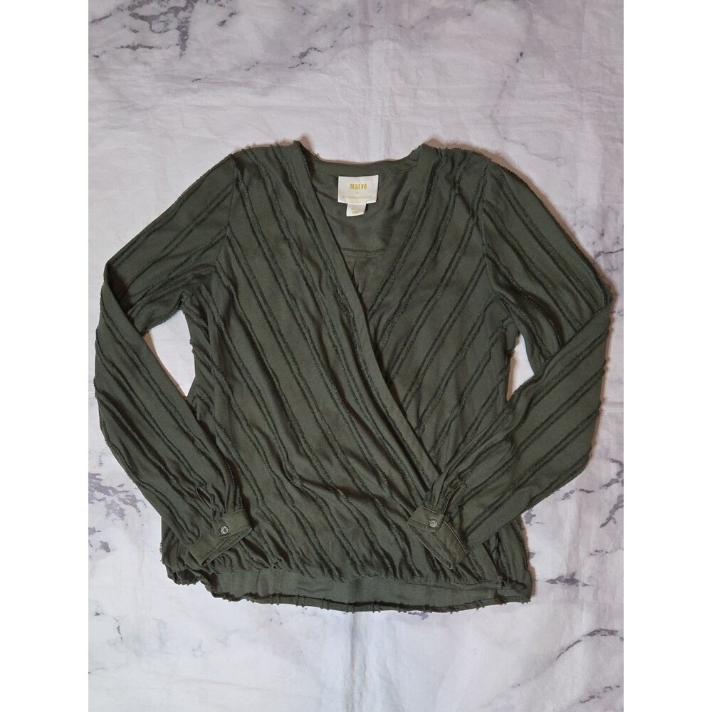 Maeve By Anthropologie Audre Long Sleeve Faux Wrap Top In Green